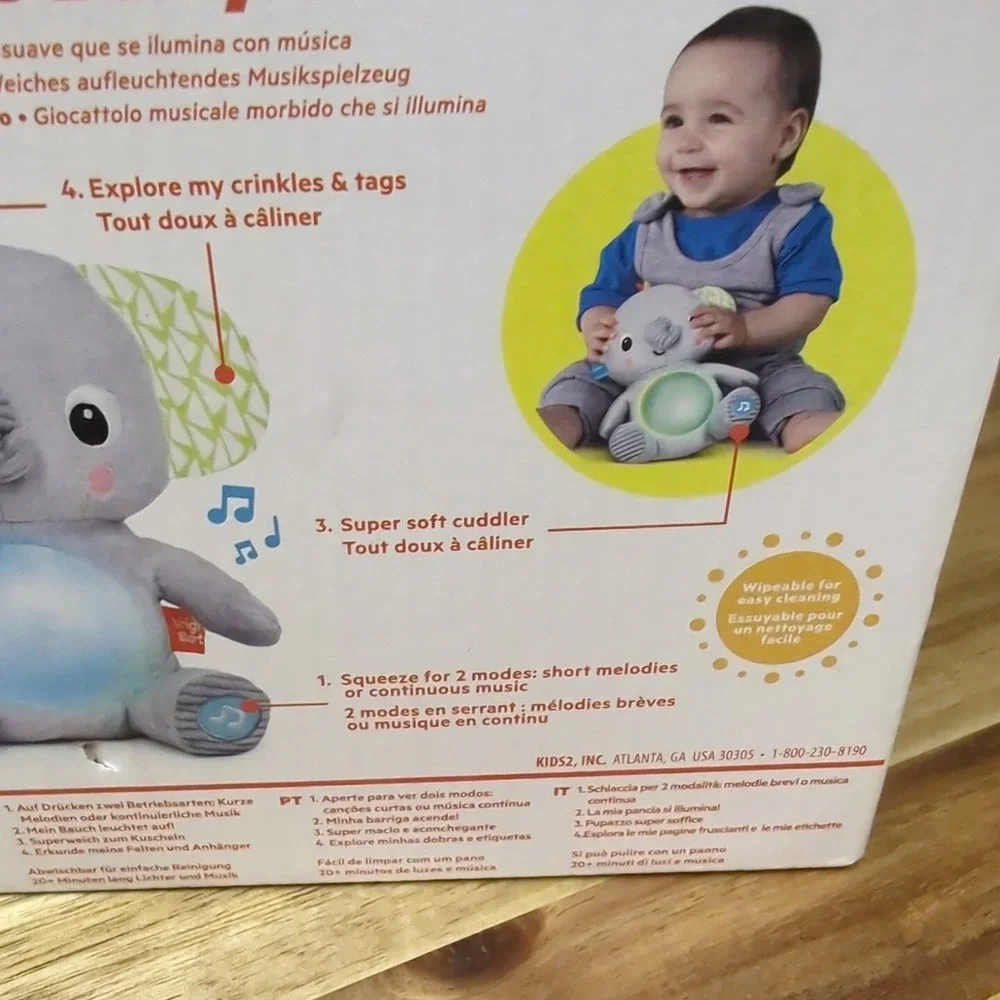 Bright Starts Hug-a-Bye Baby Elephant Stuffed Animal Musical‎ Light Up Soft Toy